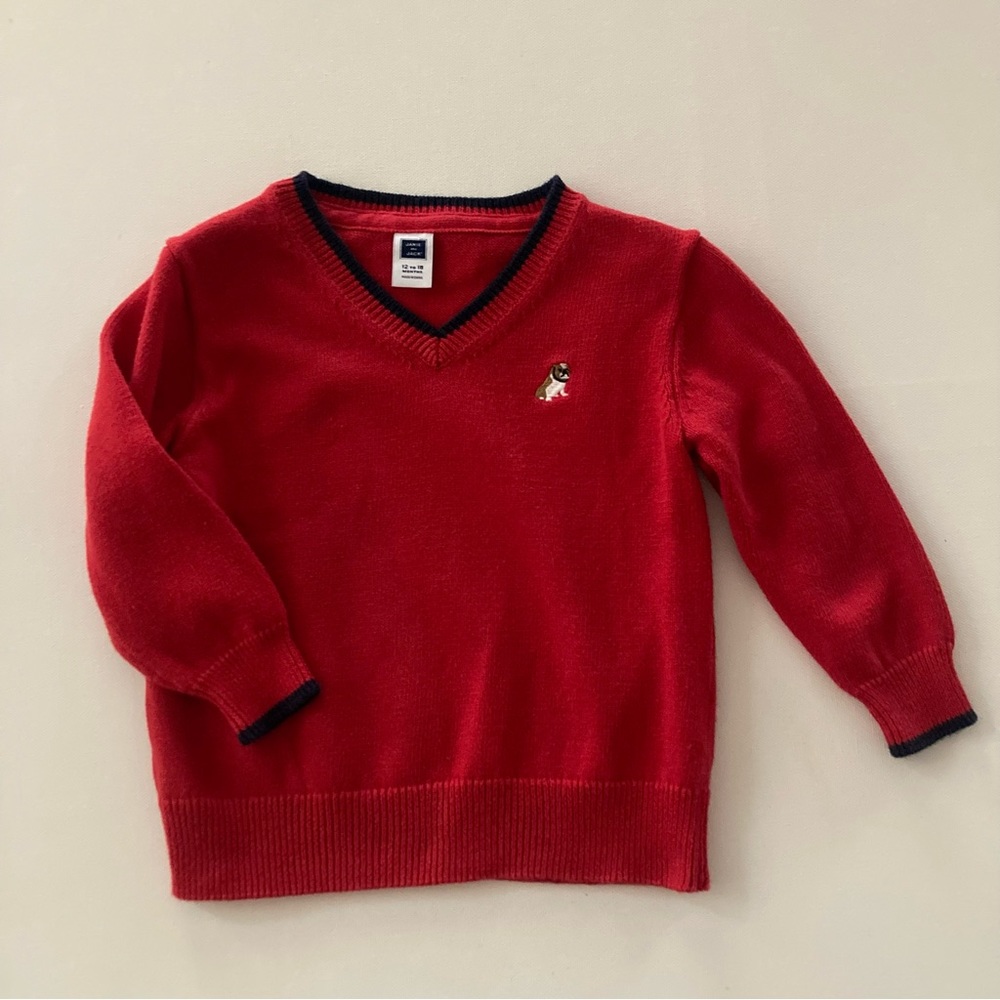 Janie and Jack Baby Boy 12-18 Months Dog Red Sweater Pullover Holiday Christmas